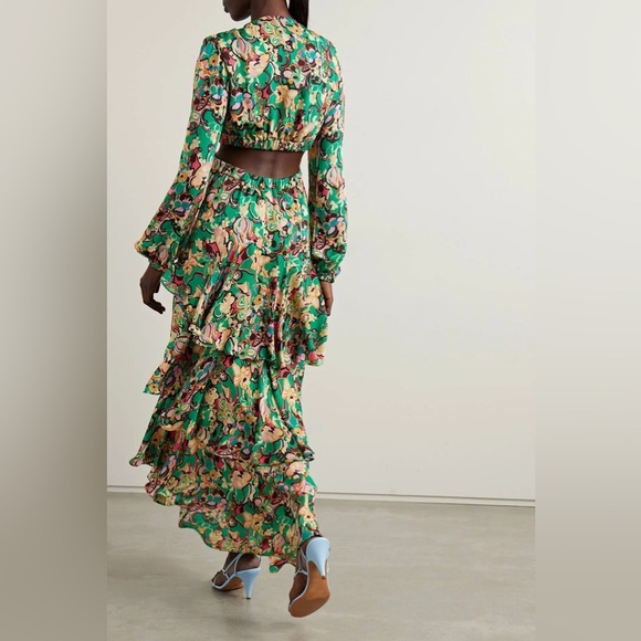 A.L.C. Bell Long Sleeve Layered Cutout Maxi Dress Emerald Multi SZ 2 NEW $1095! - Picture 2 of 12